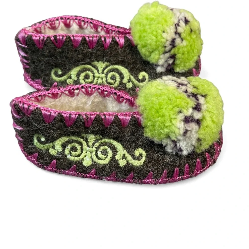 Karagiannis Handmade‎ Traditional Greek Wool Slipper Baby Purple Green UK 3 Gift